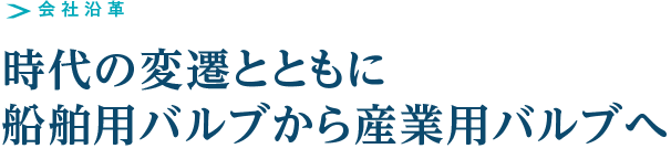 会社沿革
時代の変遷とともに船舶用バルブから産業用バルブへ